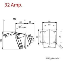 IP44 16 Amp. 32 Amp. Sahil Besleme Prizi (Eğik)