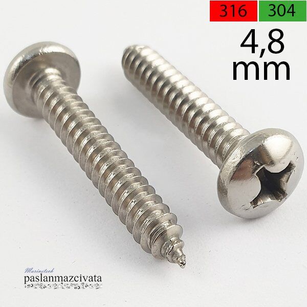 4,8mm Paslanmaz YSB Saç Vidası Çeşitleri DIN7981