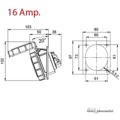 IP67 16 Amp. 32 Amp. Sahil Besleme Prizi (Eğik)