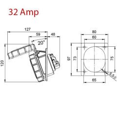 IP67 16 Amp. 32 Amp. Sahil Besleme Prizi (Eğik)