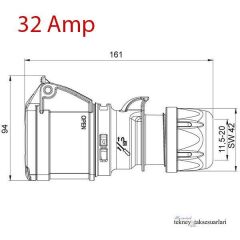 IP44 16 Amp. 32 Amp. Sahil Besleme Uzatma Prizi
