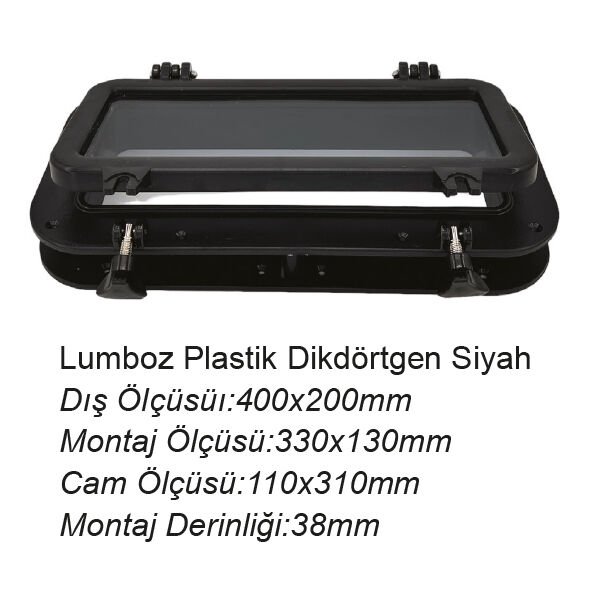 4PLUS Siyah Dikdörtgen Lumboz - 200x400 mm - ABS Plastik - İçten Montajlı