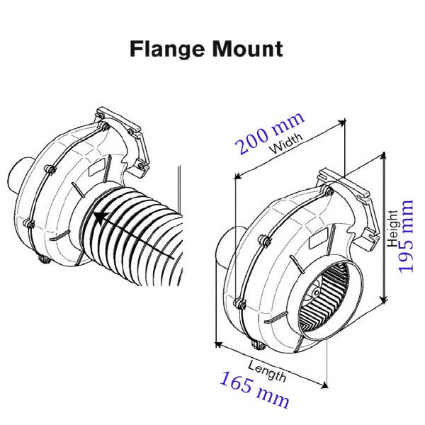 Matromarine Salyangoz Blower - 12V 280 m³/saat (Flanşlı Tip)