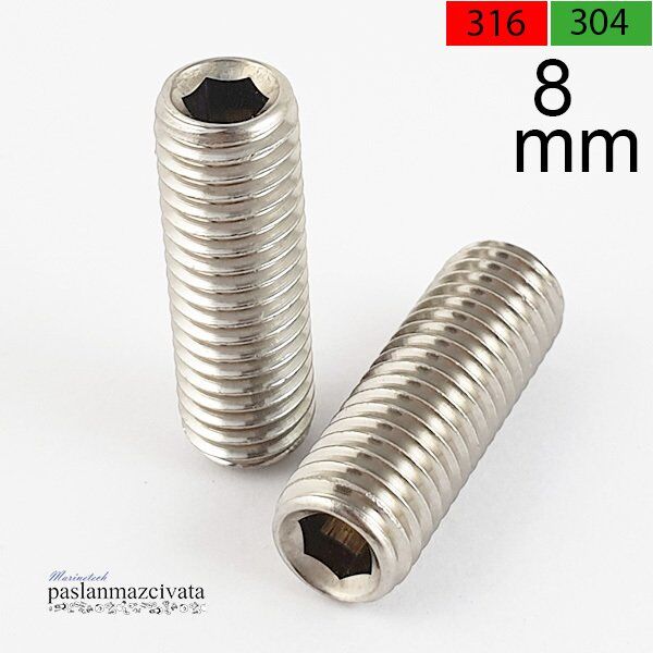 8mm Paslanmaz Setskur Çeşitleri, (Kafasız alyan) DIN916