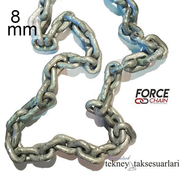 M8, 1 Metre Kalibre Zincir Galvaniz, DIN766, Tekne Irgat zinciri