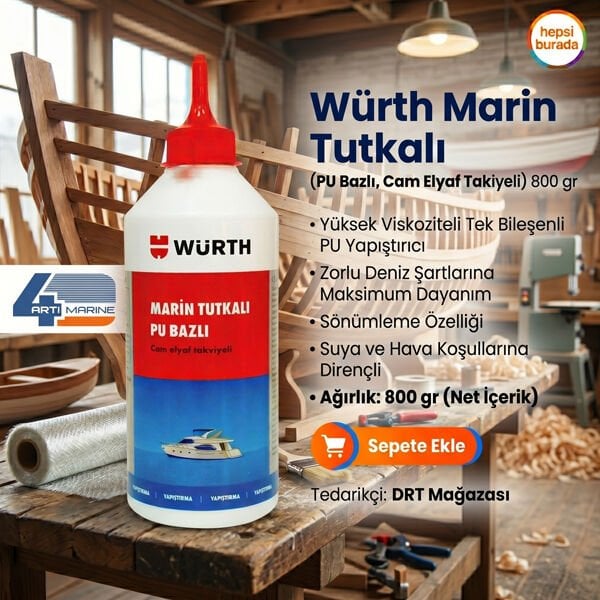 Würth Marin Tutkalı PU Bazlı Cam Elyaf Takviyeli Deniz Yapıştırıcısı 800 gr