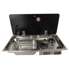 NAVY LOAD Cam Kapaklı İki Ocaklı Sol Evye