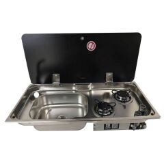 NAVY LOAD Cam Kapaklı İki Ocaklı Sol Evye