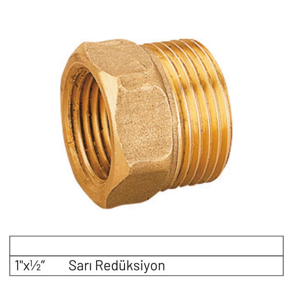1'' - 1/2'' Pirinç (Sarı) Redüksiyon – Paslanmaz ve Dayanıklı Boru Bağlantı Parçası