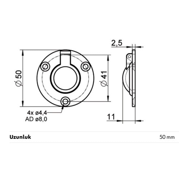 PASLANMAZ GÖMME KULP-A4-50x10MM (AISI 316)