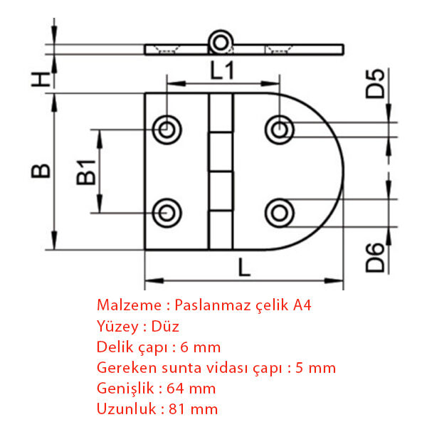 C TİP PASLANMAZ DÖKÜM MENTEŞE A4-81x64mm (IASI 316)