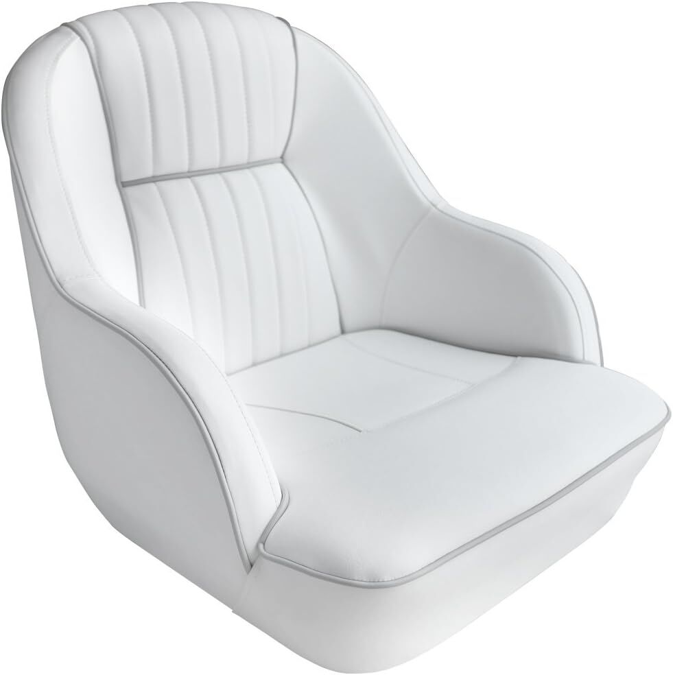 Kompakt Tekne Kaptan Koltuğu - Alçak Sırtlı Marin Koltuk - Beyaz/Gri Fitilli