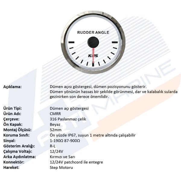 KUS Dümen Açı Göstergesi - 52mm (Beyaz)